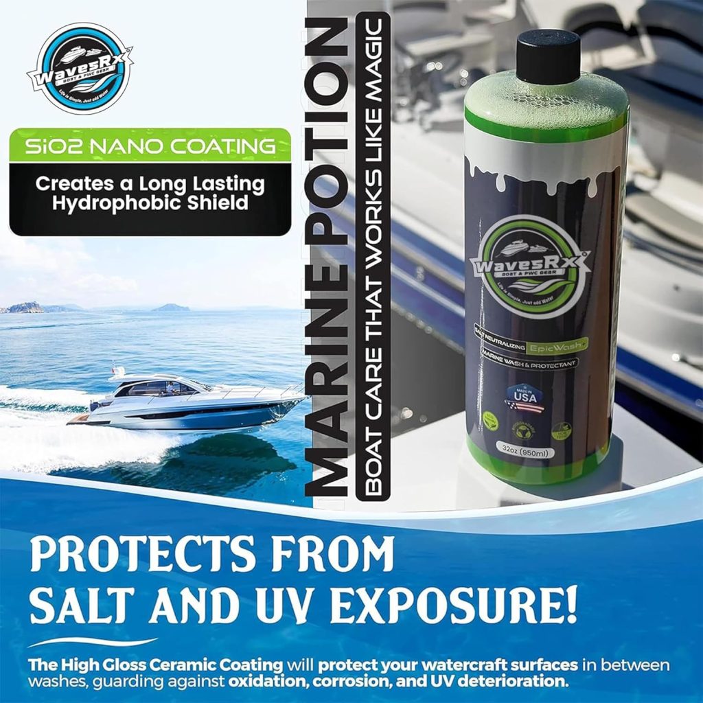 WAVESRX Salt Neutralizing Boat Soap Jet Ski Wash with SiO2 Surface Protection (EpicWash+), Marine Grade Cleaner Removes Salt Contaminants, Protective Ceramic Coating Prevents UV Damage WAVESRX Salt Neutralizing Boat Soap Jet Ski Wash with SiO2 Surface Protection (EpicWash+), Marine Grade Cleaner Removes Salt Contaminants, Protective Ceramic Coating Prevents UV Damage