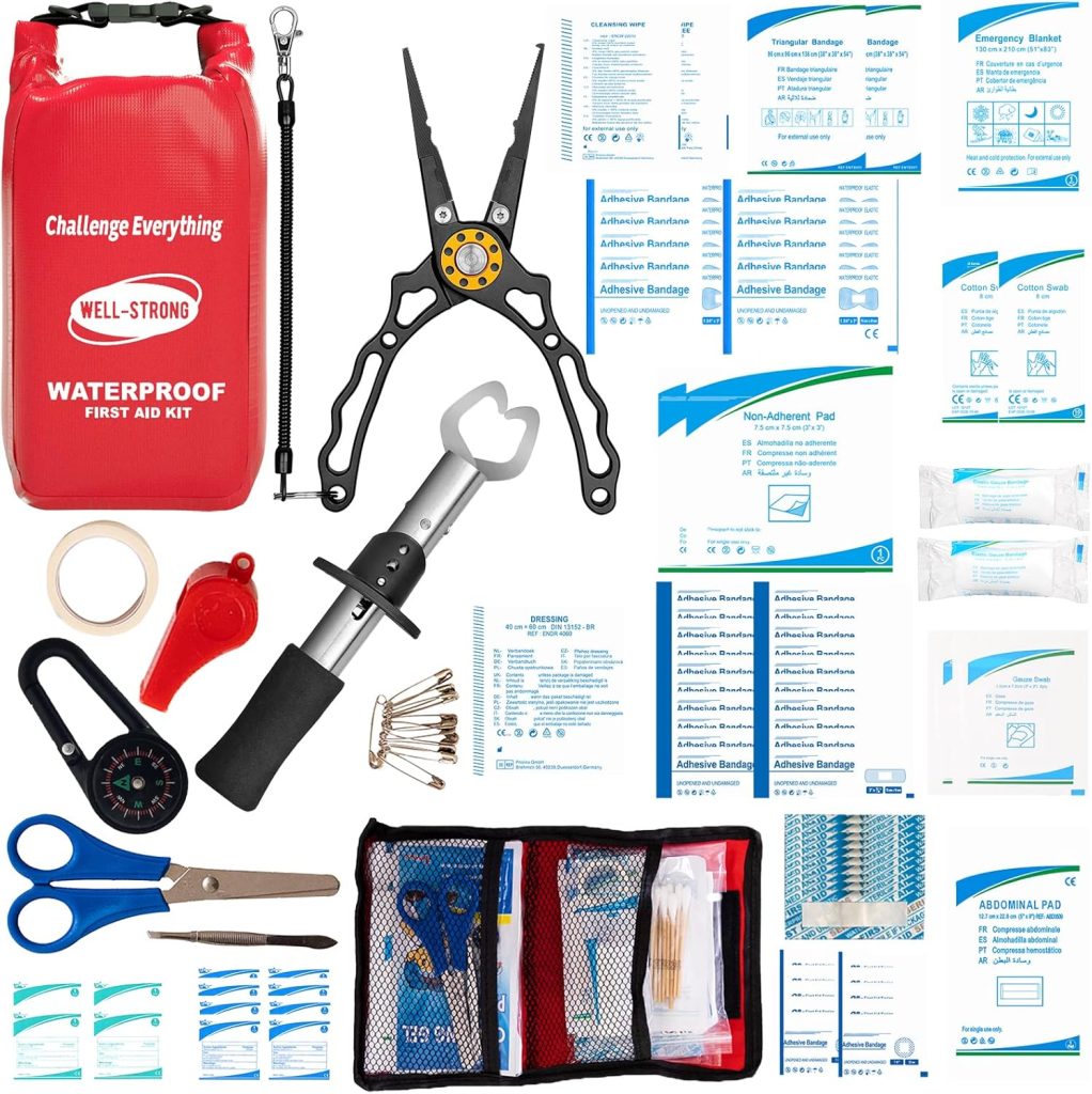 118pcs Waterproof Fishing First Aid Kit with Fish Lip Gripper, Fishing Pliers for Fishing Boat Camping Marine Lures Outdoor Red 118pcs Waterproof Fishing First Aid Kit with Fish Lip Gripper, Fishing Pliers for Fishing Boat Camping Marine Lures Outdoor Red