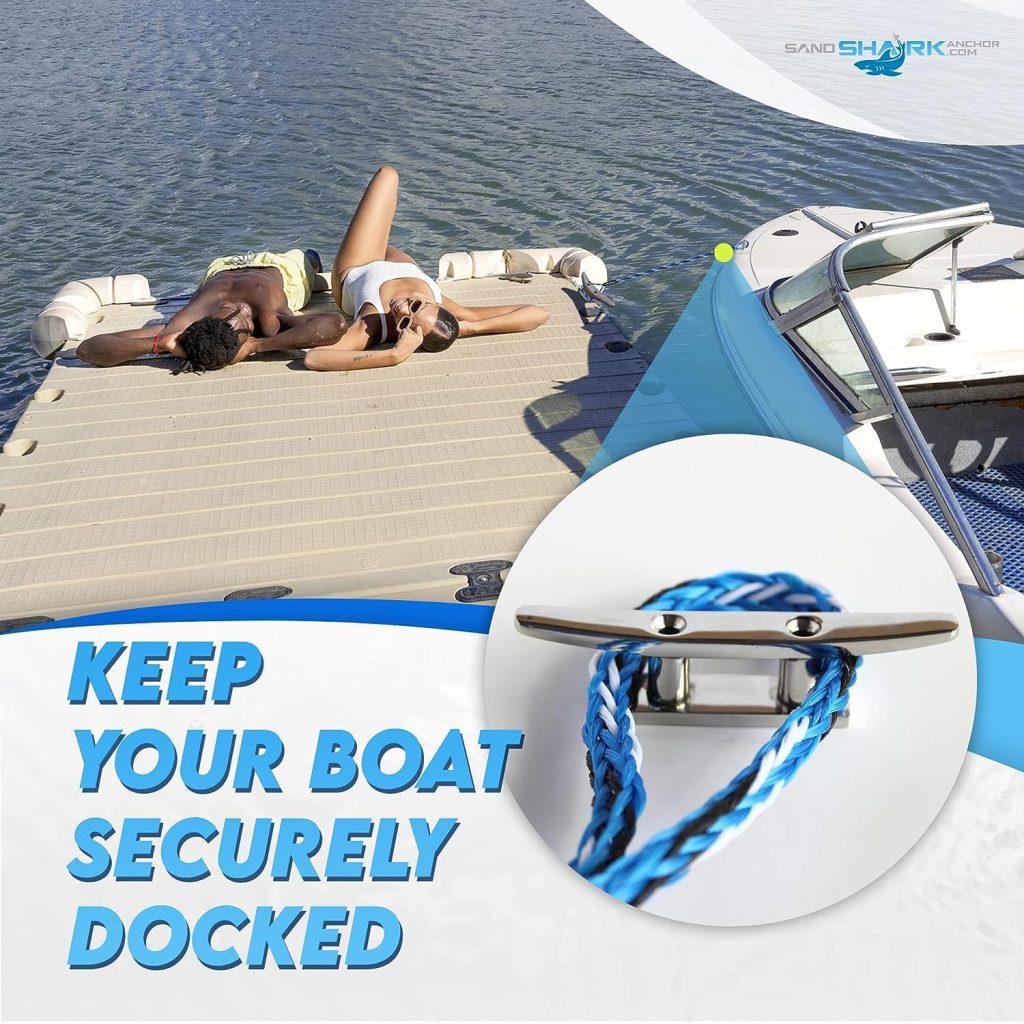 SandShark Anchor Premium Boat Bungee Dock Lines, 2-Pack - Anchor Rope Boat Accessories Marine, Boat Anchor - Stretches 4-5.5 ft, Absorbs Shock, Reduces Pull - Ties to Dock, Cleats, Docks, Pylons SandShark Anchor Premium Boat Bungee Dock Lines, 2-Pack - Anchor Rope Boat Accessories Marine, Boat Anchor - Stretches 4-5.5 ft, Absorbs Shock, Reduces Pull - Ties to Dock, Cleats, Docks, Pylons