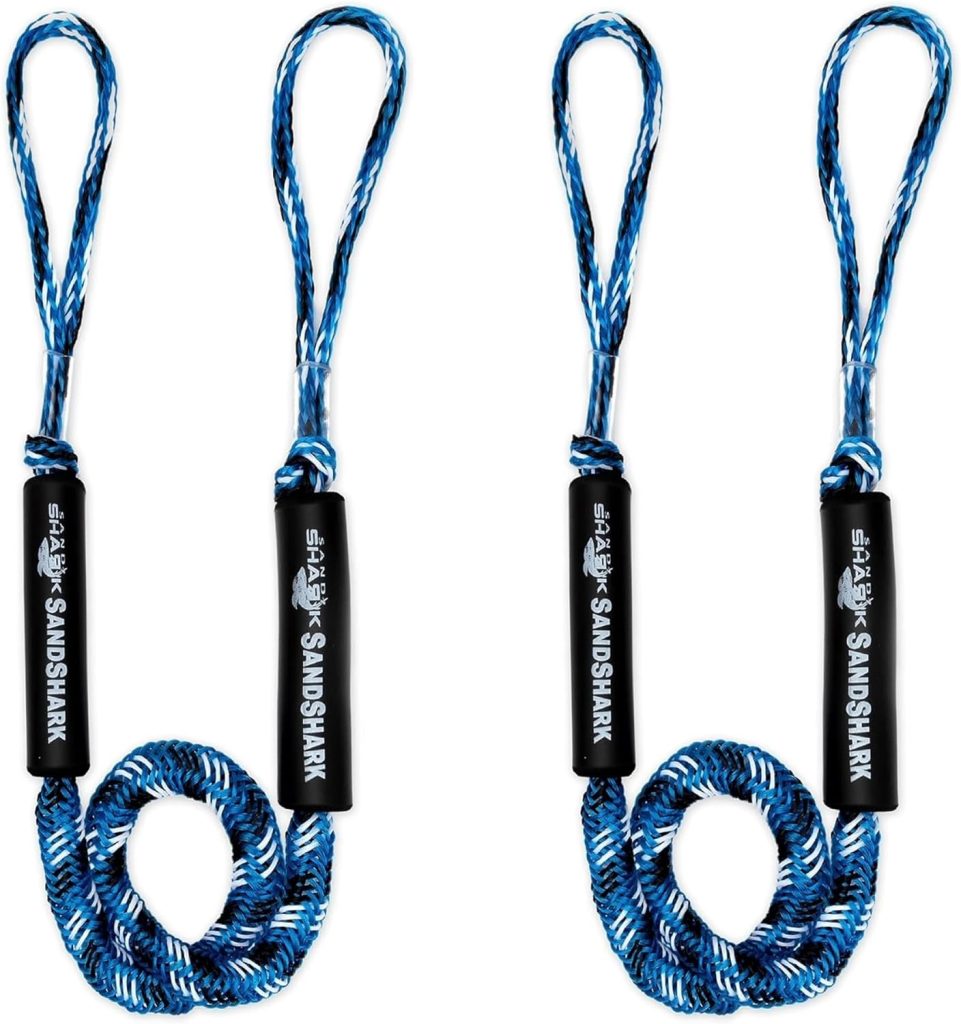 SandShark Anchor Premium Boat Bungee Dock Lines, 2-Pack - Anchor Rope Boat Accessories Marine, Boat Anchor - Stretches 4-5.5 ft, Absorbs Shock, Reduces Pull - Ties to Dock, Cleats, Docks, Pylons SandShark Anchor Premium Boat Bungee Dock Lines, 2-Pack - Anchor Rope Boat Accessories Marine, Boat Anchor - Stretches 4-5.5 ft, Absorbs Shock, Reduces Pull - Ties to Dock, Cleats, Docks, Pylons