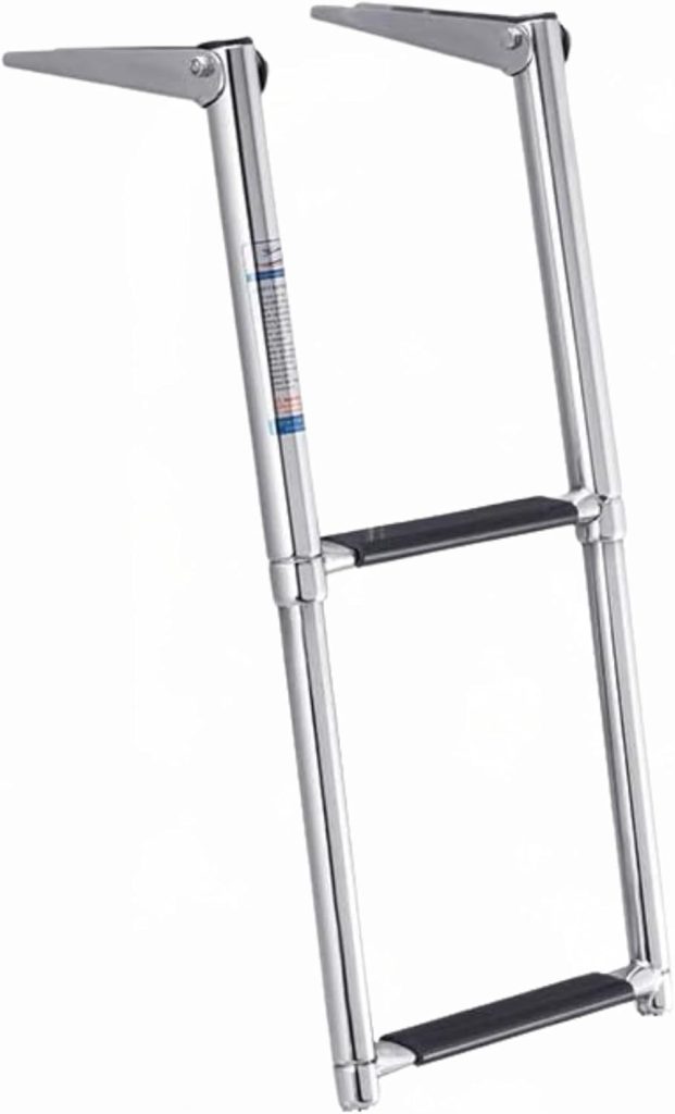 White Water - Telescoping 2-Step Over Platform Drop Ladder, Stainless Steel Folding Marine Boarding Ladder w/Bungee Strap for Boats, Swim Platforms, Yachts, RVs, Docks B00311R White Water - Telescoping 2-Step Over Platform Drop Ladder, Stainless Steel Folding Marine Boarding Ladder w/Bungee Strap for Boats, Swim Platforms, Yachts, RVs, Docks B00311R