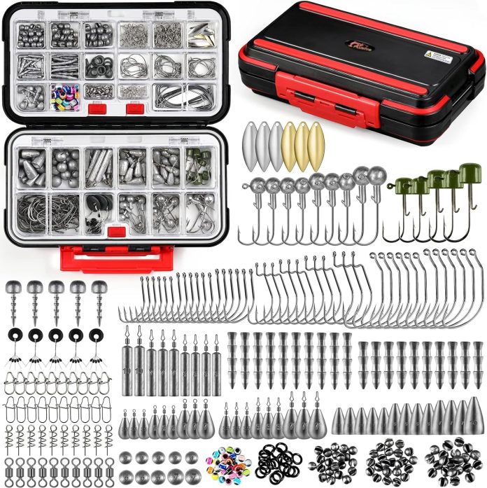 plusinno387pcs-fishing-gear-accessories-kit-fishing-tackle-box-with-tackle-included-fishing-hooks-fishing-weights-sinker