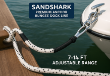 SandShark Premium Anchor Bungee Dock Line. Boat Accessories Anchor Line Absorbs Shock to Anchors and Docks w/Stainless Steel Clip – Black – 7-14ft