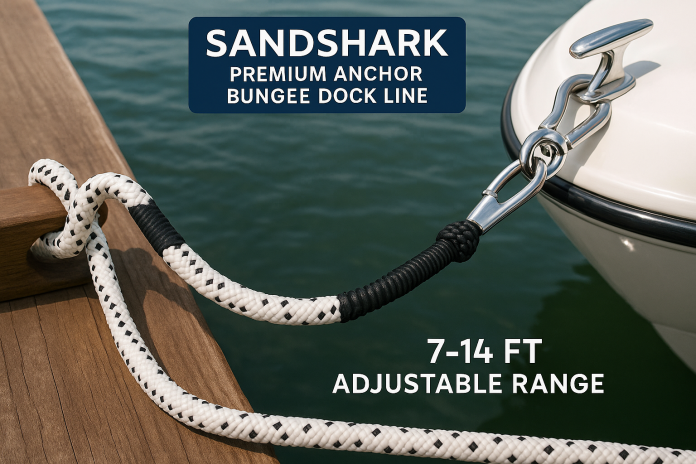 sandshark-premium-anchor-bungee-dock-line-boat-accessories-anchor-line-absorbs-shock-to-anchors-and-docks-wstainless-steel-clip-black-7-14ft