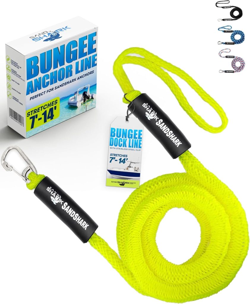 Product Name: SandShark Premium Anchor Bungee Dock Line. Boat Accessories Anchor Line Absorbs Shock to Anchors and Docks w/Stainless Steel Clip - Neon Green - 7-14ft review | Boat Accessories SandShark Premium Anchor Bungee Dock Line. Boat Accessories Anchor Line Absorbs Shock to Anchors and Docks w/Stainless Steel